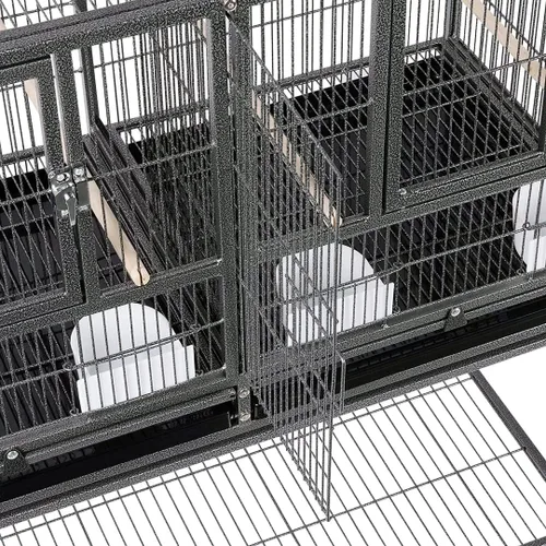 Miniatura 7 de Jaula Doble Apilable con Centro Dividido, Puertas de Caja de Anidación Lateral para Criador de Aves de Vuelo, Jaula Doble Rodante para Aviarios
