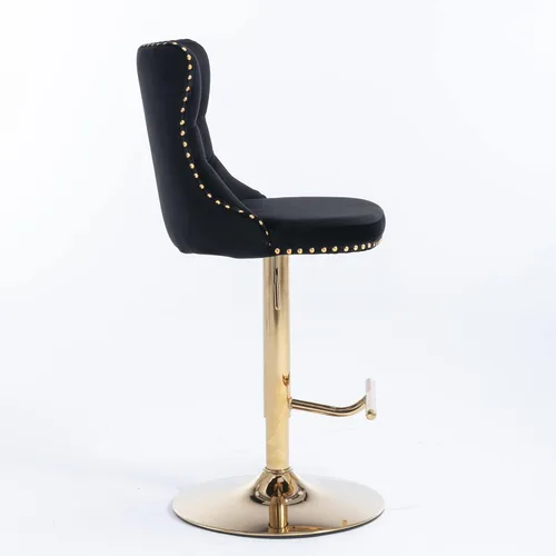 Miniatura 4 de Taburetes de bar giratorios de terciopelo dorado, altura del asiento ajustable de 25 a 33 pulgadas, modernos taburetes de bar tapizados