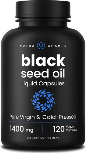 Cápsulas de aceite de semilla negra orgánica | 120 cápsulas veganas de aceite de semilla de comino negro | 1400 mg por porción pastillas de aceite
