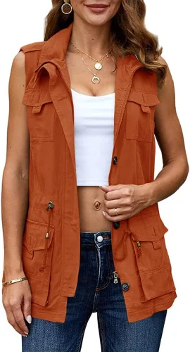 Miniatura 3 de Koodred - Chaleco militar casual para mujer, ligero, sin mangas, con cordón, con bolsillos