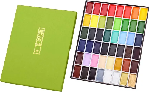 Kuretake GANSAI TAMBI - Juego de pintura de acuarela de 48 colores, suministros de arte de calidad profesional para artistas, dibujos, bocetos, no