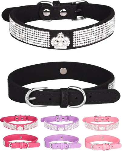 Miniatura 12 de Collar de perro para perros pequeños, collares ajustables de cuero de gamuza para perro, collar de perro rosa para gato, collar de perro