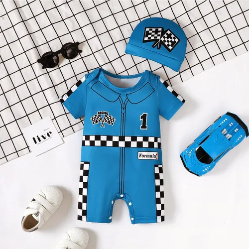 Miniatura 2 de Traje de primer cumpleaños para bebé niño, ropa de cumpleaños de un año, mameluco de conductor de coche de carrera para primer cumpleaños