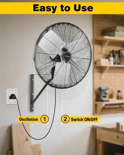 Miniatura 7 de VENTISOL Ventilador oscilante de montaje en pared de 20 pulgadas, ventiladores industriales de alta velocidad de 5500 CFM con 3 velocidades