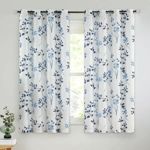 Miniatura 14 de Beauoop 2 paneles de cortinas semitraslúcidas de lino floral de 54 pulgadas de largo, para sala de estar o dormitorio, cortinas rústicas con textura