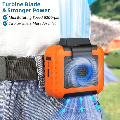 Miniatura 5 de SLENPET Ventilador portátil con clip de cintura de 6000 mAh con tiempo de trabajo de 23 horas, flujo de aire fuerte de 6200 RPM, 3 velocidades