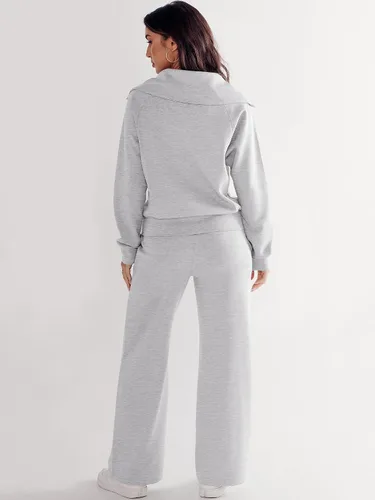 Miniatura 7 de LOGENE Conjunto deportivo de 2 piezas para mujer, sudadera con media cremallera y pantalones deportivos de pierna ancha, trajes de otoño 2023