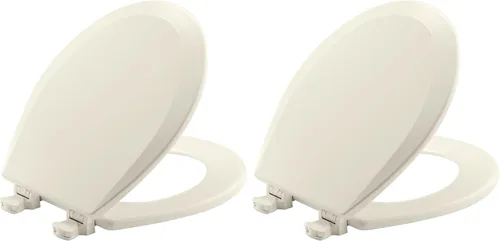 Miniatura 20 de Bemis 1500EC 146 - Asiento de inodoro con bisagras Fácil Limpia & Cambia, madera esmaltada duradera y anodizada, diseño alargado, color almendra