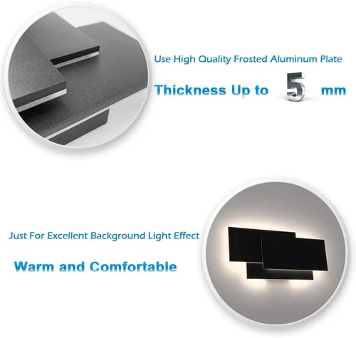 Miniatura 6 de Ralbay Aplique de pared LED moderno de 15.75"/36W para interiores, luz de montaje en pared negro mate para sala de estar, dormitorio, escalera