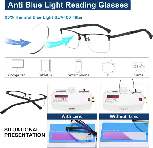 Miniatura 4 de K.LAVER Gafas de lectura fotocrómicas progresivas duraderas de Multifocus para hombres Lector multifocal de transición de luz azul