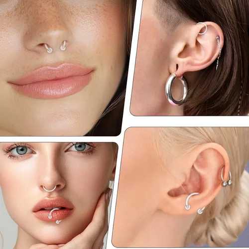 Miniatura 5 de 12 anillos transparentes para tabique, 0.63 oz de plástico transparente, retenedor de tabique de herradura, anillo de nariz de herradura, aretes
