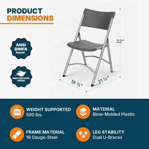 Miniatura 3 de OEF Furnishings Serie OEF600 Sillas plegables de respaldo alto, asiento de grado comercial de polietileno moldeado por soplado