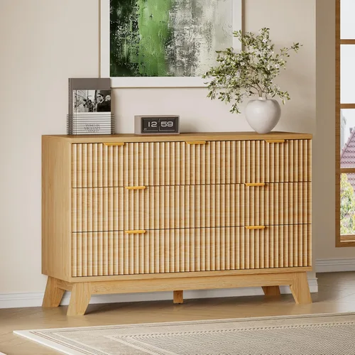 Miniatura 60 de BORNOON Cómoda alta de 46" para dormitorio, cómoda de 6 cajones acanalados, cómoda moderna de madera con almacenamiento profundo, correderas