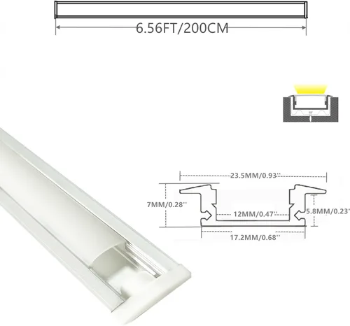Miniatura 2 de THMOOTHER Difusor de canal negro para tira LED empotrada 8 paquetes de 6.56 pies, cinta LED de 23.5x7 mm de aluminio con brida, perfil bajo