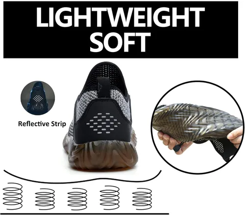 Miniatura 17 de SUADEX Zapatos deportivos con punta de acero para hombres y mujeres, indestructibles, ligeros, cómodos, antideslizantes, puntera compuesta