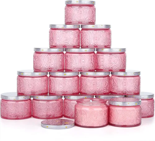 Miniatura 14 de Paquete de 18 unidades de recipientes de vela de vidrio en relieve de 4 onzas con tapas y etiquetas, tarros de vela transparentes para hacer velas
