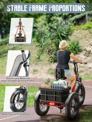 Miniatura 5 de PUCKIPUPPY Triciclo eléctrico de doble batería con rango alto de 110 millas, triciclo de clase de recogida de motor pico de 960 W, capacidad