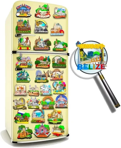Miniatura 4 de Imán de la ciudad de Belice Belice para nevera de madera 3D, monumentos de viaje, coleccionables, recuerdos, decoración hecha a mano -539