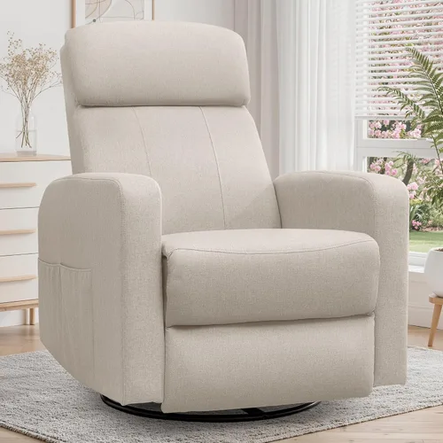Korser Sillas reclinables eléctricas giratorias para adultos, mecedora eléctrica para guardería, silla reclinable con bolsillo lateral clasificado,