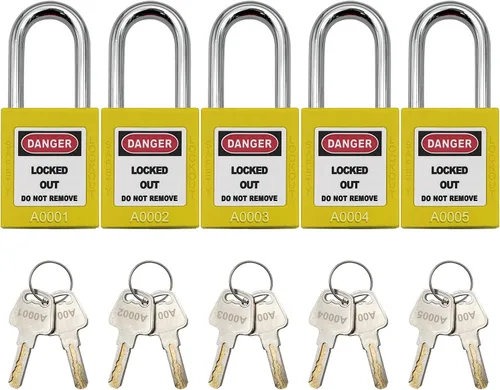 Miniatura 2 de SAFBY Loto - Candados seguros con 10 llaves para estaciones y dispositivos de bloqueo (amarillo, clave diferente)