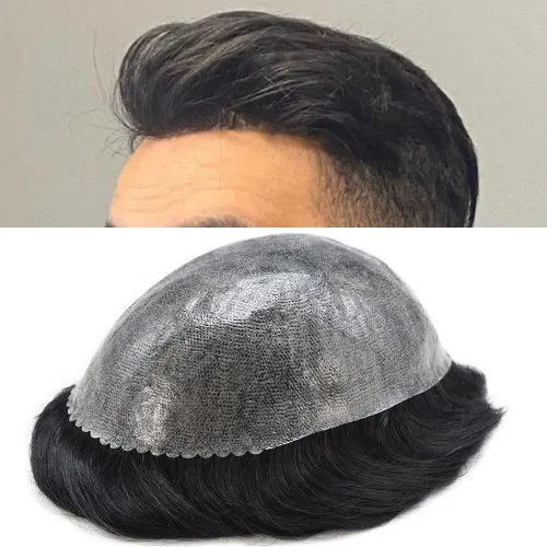 Miniatura 9 de LYRICAL HAIR Toupee for Men Human Hair Replacement System Injected Poly Skin Male Prothesis Durable PU Mens Hairpiece Wig 5"X7" #1 Jet Black 120%