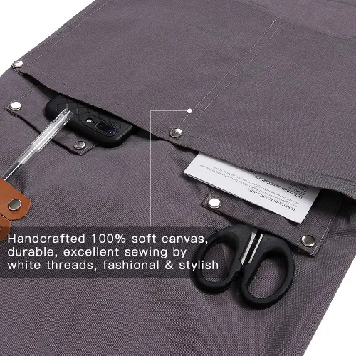 Miniatura 4 de Delantal de chef, delantal cruzado para hombres y mujeres con correas ajustables y bolsillos grandes, de lona, M - 2EG.