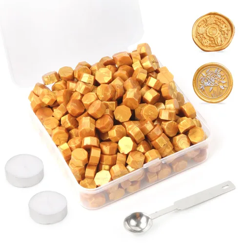 Miniatura 19 de Juego de 300 cuentas de cera de sellado dorado champán para sello de cera con velas y cuchara de fusión, perfecto para tarjetas de Navidad