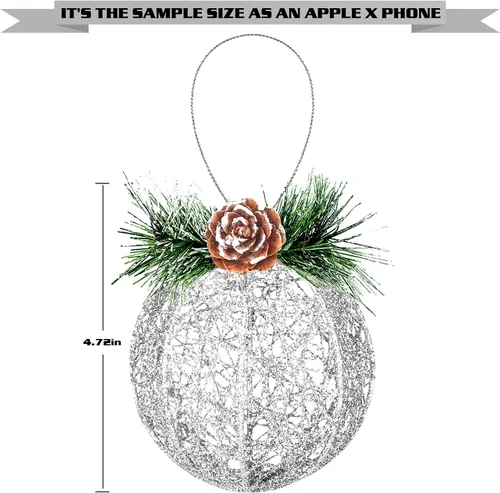 Miniatura 2 de Adornos de bola de Navidad, juego de 4 piezas de hilo de ratán de piña plateada, adorno de árbol de Navidad, árboles de Navidad, decoración de Plata