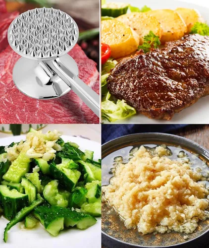 Miniatura 5 de Martillo ablandador de carne Aliglow, herramienta de mazo y machacador para la cocina, ablandador de doble cara de uso intensivo con mango de agarre