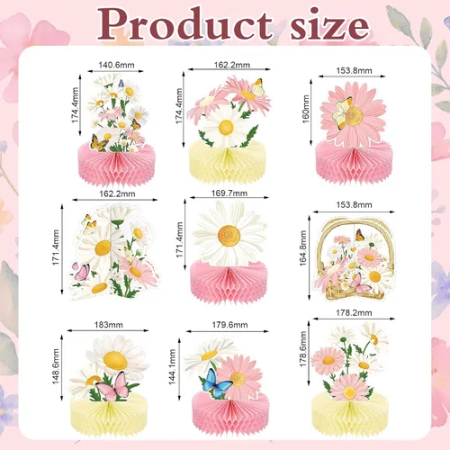 Miniatura 2 de Hotop 9 piezas de decoración de fiesta de cumpleaños con margaritas y mariposas, centros de mesa de margaritas 3D para mesas, decoración de mesa