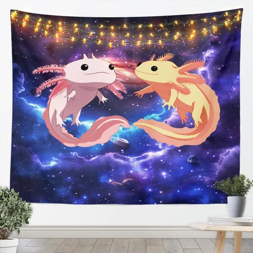 Feelyou Bonito tapiz de galaxia de ajolote para niños y niñas, universo y espacio exterior, arte de pared para dormitorio, sala de estar, pequeño 51