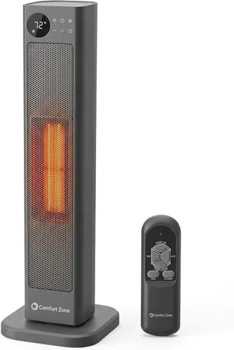 Comfort Zone - Calefactor de torre oscilante con control remoto para uso en interiores, 30 pulgadas, termostato digital ajustable, temporizador,