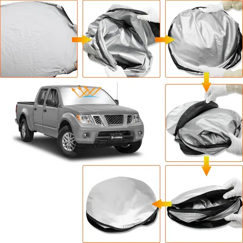 Miniatura 6 de D-Lumina Parasol plegable para parabrisas con bandera de EE. UU. para Nissan Frontier 2022, 2023, 2024, 2025, protector de sol frontal bloquea rayos