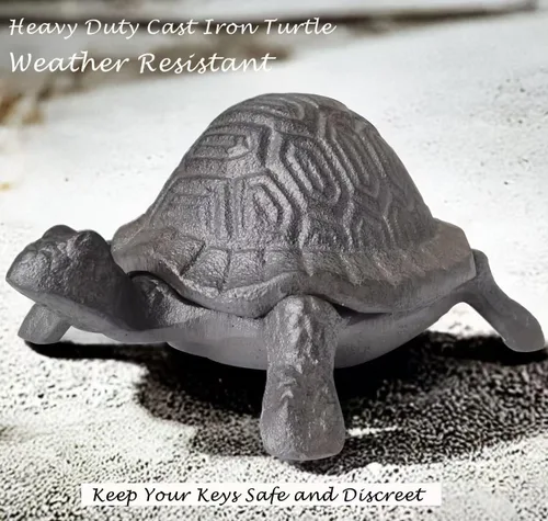 Miniatura 6 de Ocultador de llaves de tortuga de hierro fundido, soporte oculto para llaves, estatua decorativa de jardín, lugar secreto para llaves de repuesto