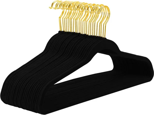 Miniatura 17 de MIZGI Paquete de 30 Perchas de Terciopelo Totalmente Negras, Fieltro Flocado Premium Antideslizante para Ropa, Perchas Negras Resistentes