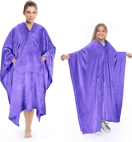 Miniatura 13 de Tirrina Manta poncho de polar 2 en 1, muy suave y cómoda, para adultos mujeres, hombres y niños para uso interior o al aire libre, 55x80 pulgadas
