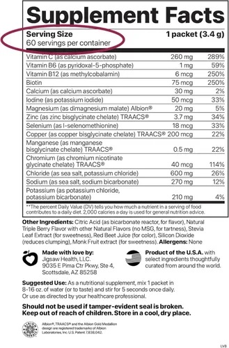 Miniatura 2 de Suplemento Jigsaw Health Electrolyte Supreme, delicioso sabor a bayas, amplio espectro de electrolitos + oligoelementos, 60 paquetes de polvo, 60