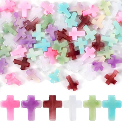 Miniatura 30 de 120 dijes de cruz para hacer joyas, cuentas de cruz religiosa para pulseras, cruces para hacer joyas, pulseras, collares, manualidades (6 colores)