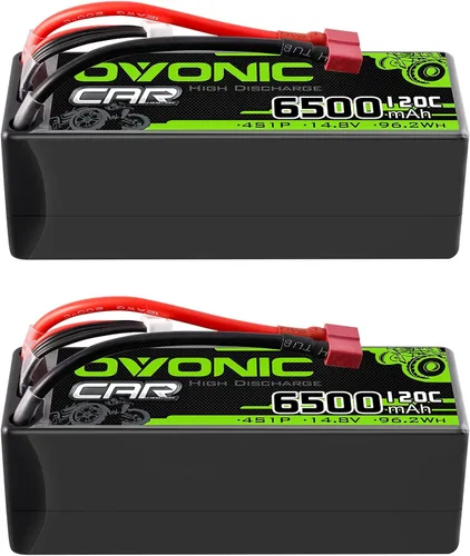 OVONIC 4S LiPo Batería 14.8V 6500mAh 120C con T a TRA Plug para RC Car RC Truck Avión Helicóptero Barco Carreras RC Hobby (2 paquetes)