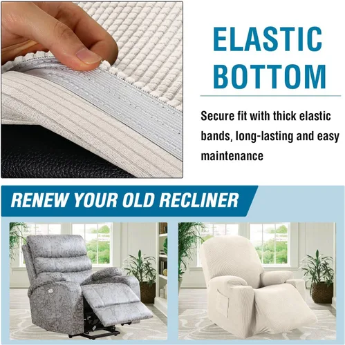 Miniatura 5 de H.VERSAILTEX Funda elástica para sillón reclinable, funda para silla reclinable de elevación eléctrica, ajustable estándar con bolsillo lateral
