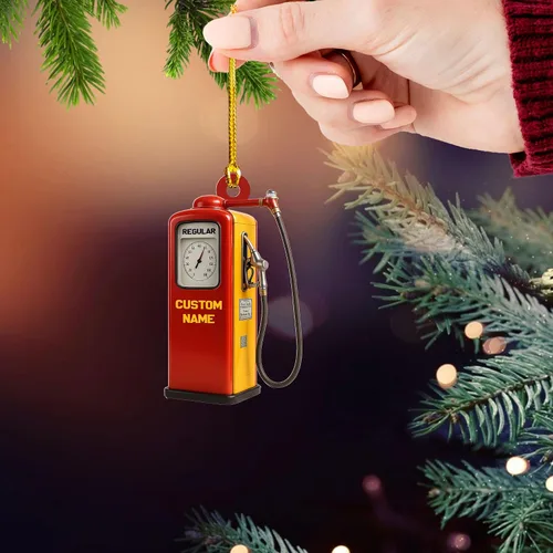 Miniatura 11 de Adorno de Navidad personalizado con bomba de gas 2025, decoración retro personalizada de árbol de estación de servicio, regalo único de recuerdo
