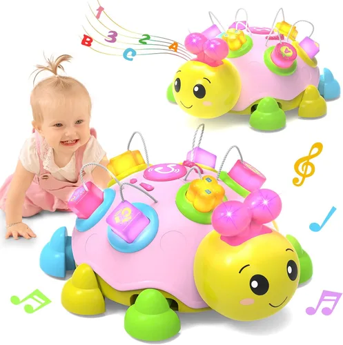 Holaxander - Juguetes musicales de bebé con mariquita que gatea, juguete para bebé de 6-12 meses con música iluminada, juguete educativo temprano,