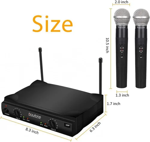 Miniatura 3 de Boytone BT-42VM Sistema de micrófono inalámbrico de doble frecuencia, 2 canales, 174-216 MHz, 15 horas de duración de la batería