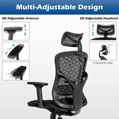 Miniatura 3 de Ergonomic Office Chair, High Back Office Chair with Adjustable Lumbar Support Comfortable Thick Cushion Computer Desk Chair Wide Headrest &