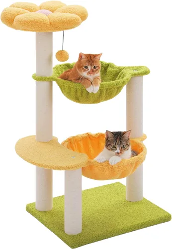 Miniatura 9 de MUTTROS Árbol de flores para gatos, torre para gatos de 28 pulgadas con acogedora percha de flores, hamaca grande para gatos pequeños