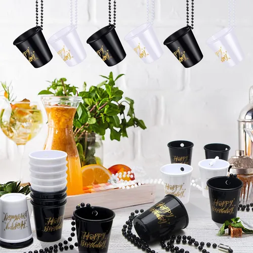 Miniatura 4 de 24 collares de cristal de chupito de feliz cumpleaños en cuentas, taza de plástico para accesorios de fotos, suministros de fiesta de cumpleaños