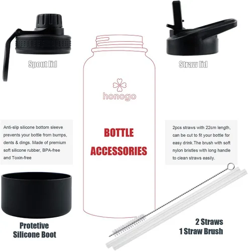Miniatura 4 de Botella de agua deportiva con aislamiento al vacío de doble pared con recubrimiento en polvo, 32 oz, de acero inoxidable 18/8 con boca ancha, tapa