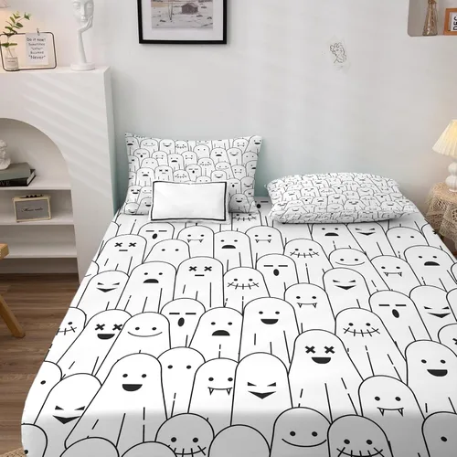 Miniatura 2 de Generic Juego de sábanas y fundas de almohada estampadas de 3 piezas para niños y niñas, tamaño individual, sábana bajera ajustable de microfibra