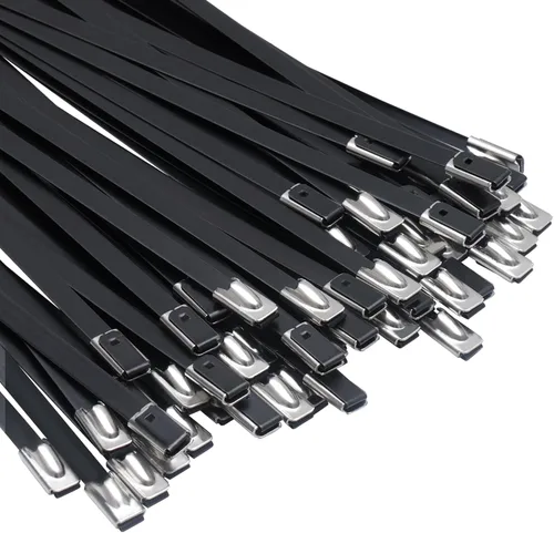 APIELE Bridas de acero inoxidable de 11.8 pulgadas, color negro, con revestimiento de epoxi, bridas multiusos de acero inoxidable autobloqueante