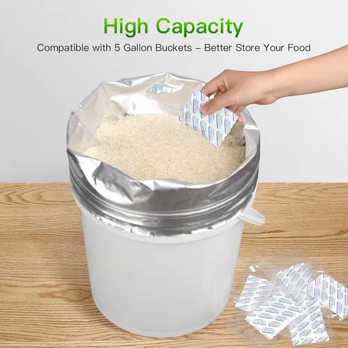 Miniatura 6 de Bolsas Mylar de 5 galones para almacenamiento de alimentos: paquete de 10 bolsas gruesas de larga duración con absorbentes de oxígeno, bolsa